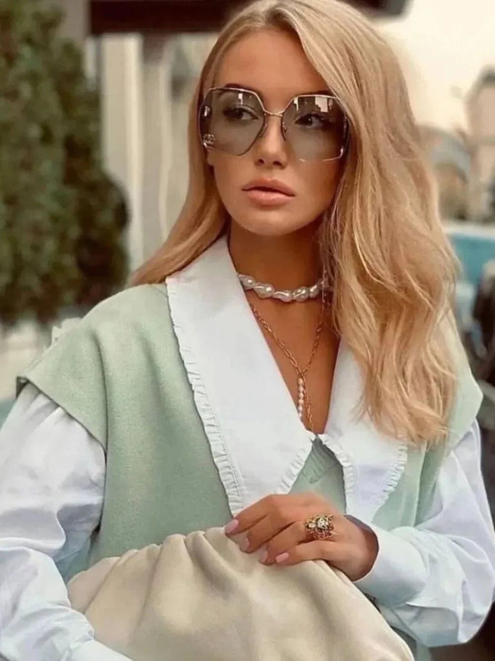 NEW Gucci GG0817S 003 Gold Green Oversized 100% Authentic Sunglasses